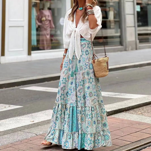 European Print Maxi Skirt - Summer 2026 Casual Wear